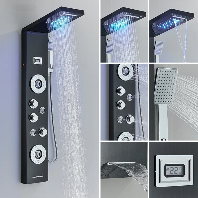 Douchepaneel Regendouche VoordeelPaleis® Venetia zwart met LED verlichting en Display