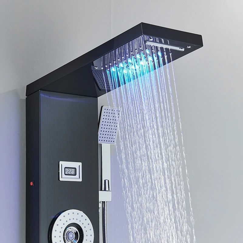 Douchepaneel Regendouche VoordeelPaleis® Venetia zwart met LED verlichting en Display