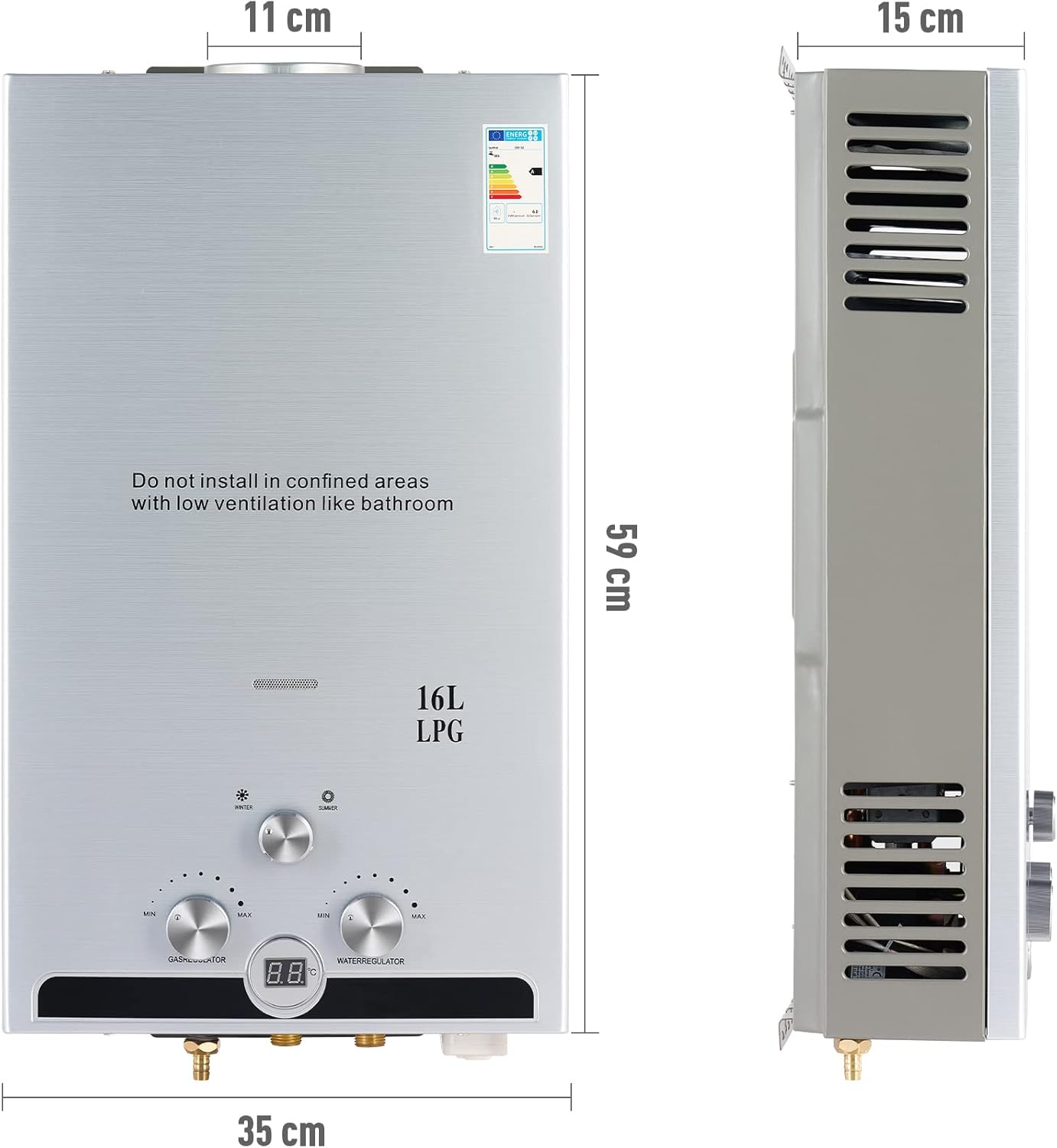 VoordeelPaleis LPG Geiser 8 tot 18L – Tankloze Gasboiler met LED Display | Instant Warm Water | CE-gekeurde Doorstroom Verwarmer voor Propaan & Butaan