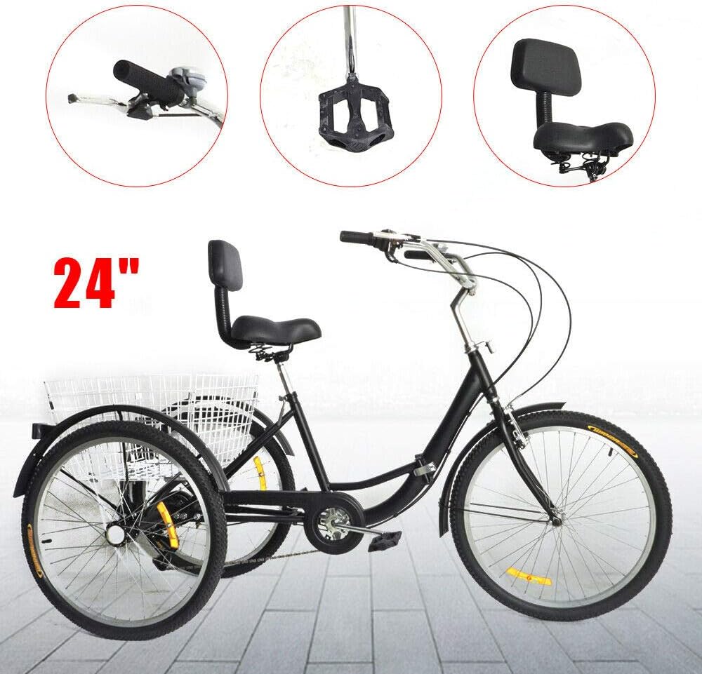 Opvouwbare 24 Inch Driewieler – 7 Versnellingen | Grote Mand & Aluminium Stuur | Comfortabel & Ruimtebesparend | Tot 120 kg