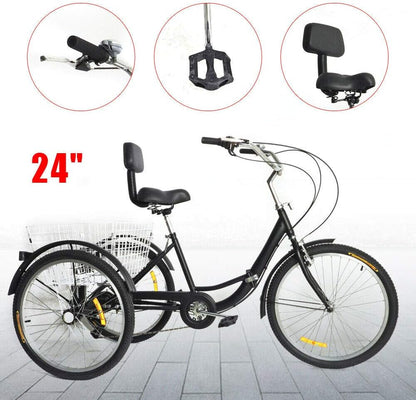 Opvouwbare 24 Inch Driewieler – 7 Versnellingen | Grote Mand & Aluminium Stuur | Comfortabel & Ruimtebesparend | Tot 120 kg