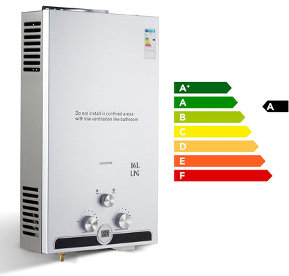 VoordeelPaleis LPG Geiser 8 tot 18L – Tankloze Gasboiler met LED Display | Instant Warm Water | CE-gekeurde Doorstroom Verwarmer voor Propaan & Butaan