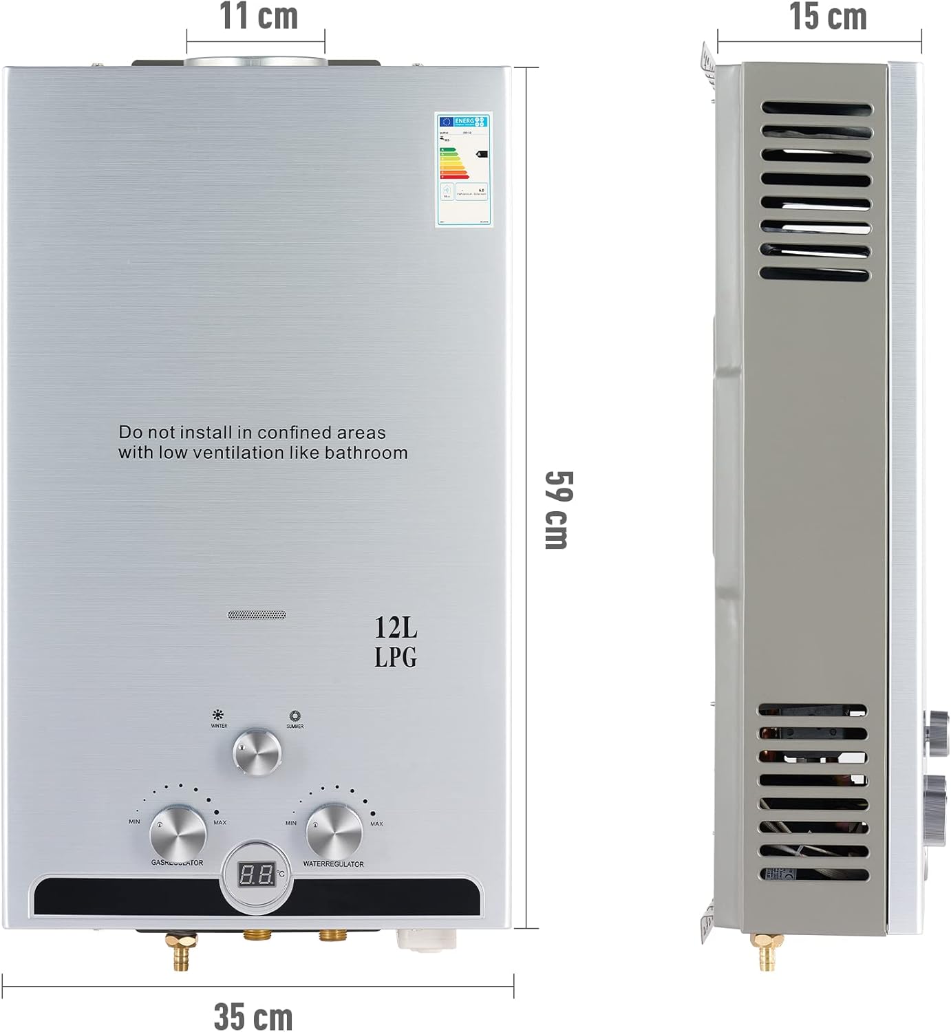 VoordeelPaleis LPG Geiser 8 tot 18L – Tankloze Gasboiler met LED Display | Instant Warm Water | CE-gekeurde Doorstroom Verwarmer voor Propaan & Butaan