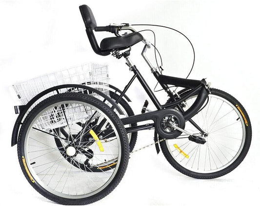 Opvouwbare 24 Inch Driewieler – 7 Versnellingen | Grote Mand & Aluminium Stuur | Comfortabel & Ruimtebesparend | Tot 120 kg
