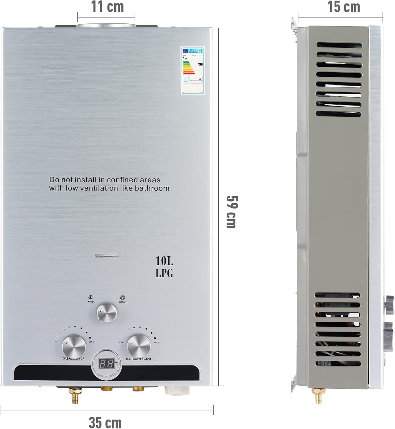 VoordeelPaleis LPG Geiser 8 tot 18L – Tankloze Gasboiler met LED Display | Instant Warm Water | CE-gekeurde Doorstroom Verwarmer voor Propaan & Butaan