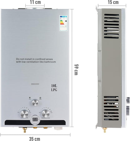 VoordeelPaleis LPG Geiser 8 tot 18L – Tankloze Gasboiler met LED Display | Instant Warm Water | CE-gekeurde Doorstroom Verwarmer voor Propaan & Butaan