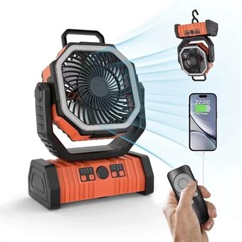 PowerBreeze Camping Ventilator met LED & Powerbank – 20000mAh, Draaibaar & Oplaadbaar