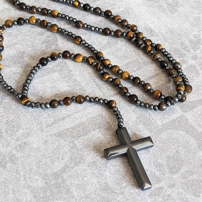 Orion Spirituele Ketting met Tijgeroog & Lapis Lazuli – Heren Rozenkrans