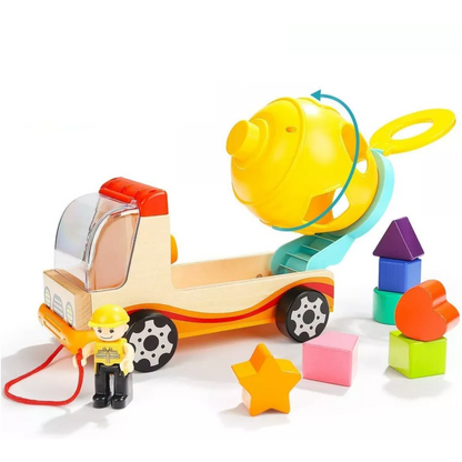 Houten Cementwagen – Educatief Speelgoed met Vormensorteerder, Duurzaam Hout, CE-gecertificeerd
