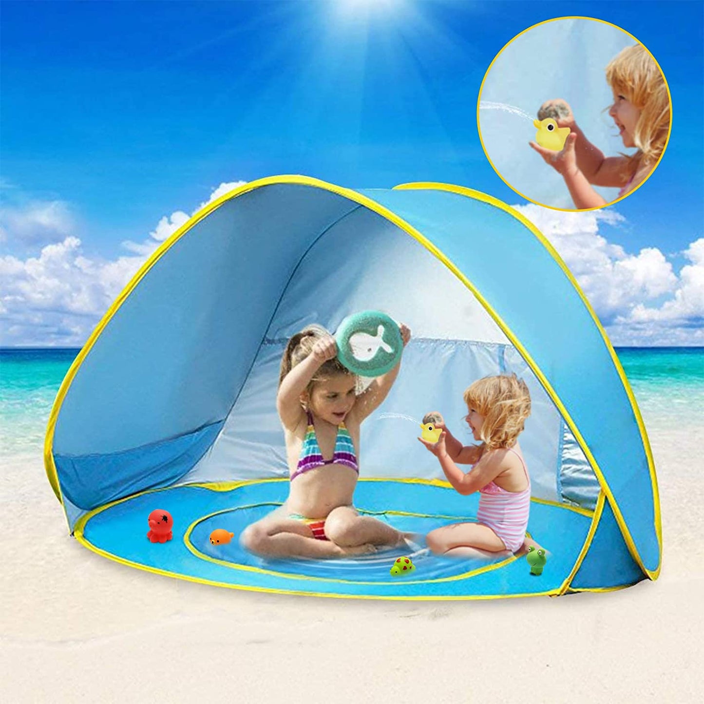 Babystrandtent – UV-Bescherming - Pop-Up Ontwerp met Verkoelend Badje - Ideaal voor Baby's en Peuters