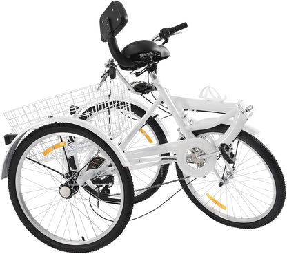 Volwassen Driewieler – 24 Inch | 3 Wielen Fiets met Versnellingen & Grote Mand | Verstelbaar & Comfortabel | Tot 120 kg Draagvermogen