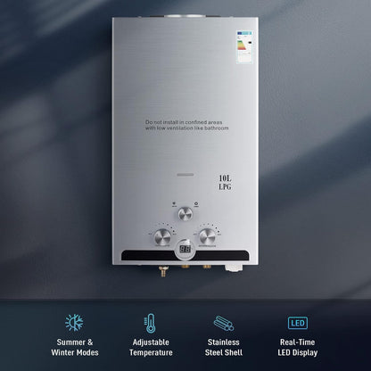 VoordeelPaleis LPG Geiser 8 tot 18L – Tankloze Gasboiler met LED Display | Instant Warm Water | CE-gekeurde Doorstroom Verwarmer voor Propaan & Butaan