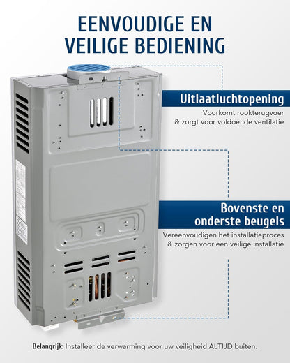 VoordeelPaleis LPG Geiser 8 tot 18L – Tankloze Gasboiler met LED Display | Instant Warm Water | CE-gekeurde Doorstroom Verwarmer voor Propaan & Butaan