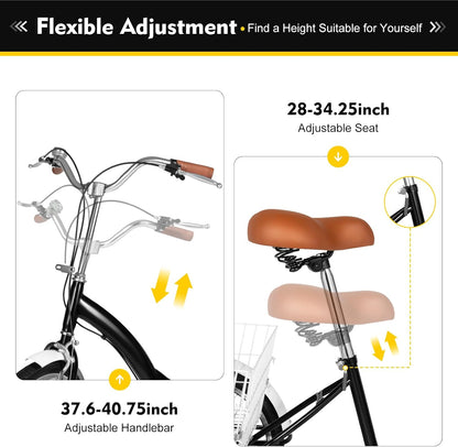 Volwassen Driewieler – 20 Inch | 3 Wielen Fiets met Mand | Verstelbaar & Stevig Koolstofstaal | Tot 110 kg – Ideaal voor Volwassenen