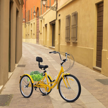 Volwassen Driewieler – 24 Inch | 3 Wielen Fiets met Versnellingen & Grote Mand | Verstelbaar & Comfortabel | Tot 120 kg Draagvermogen