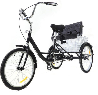 Comfortabele Driewieler voor Volwassenen – 20 Inch | Met Kinderzitje & Ruime Mand | Ideaal voor Senioren