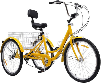 Volwassen Driewieler – 24 Inch | 3 Wielen Fiets met Versnellingen & Grote Mand | Verstelbaar & Comfortabel | Tot 120 kg Draagvermogen