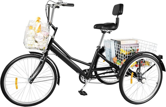 Volwassen Driewieler met 7 versnellingen incl. Voormand & Gedempte Rugleuning Zitting - Duurzame 3-Wiel Woon-werkfiets voor Stadsritten