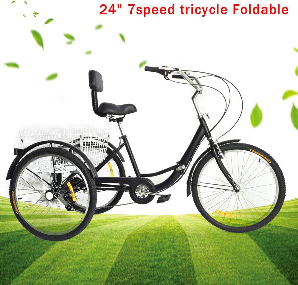 Opvouwbare 24 Inch Driewieler – 7 Versnellingen | Grote Mand & Aluminium Stuur | Comfortabel & Ruimtebesparend | Tot 120 kg