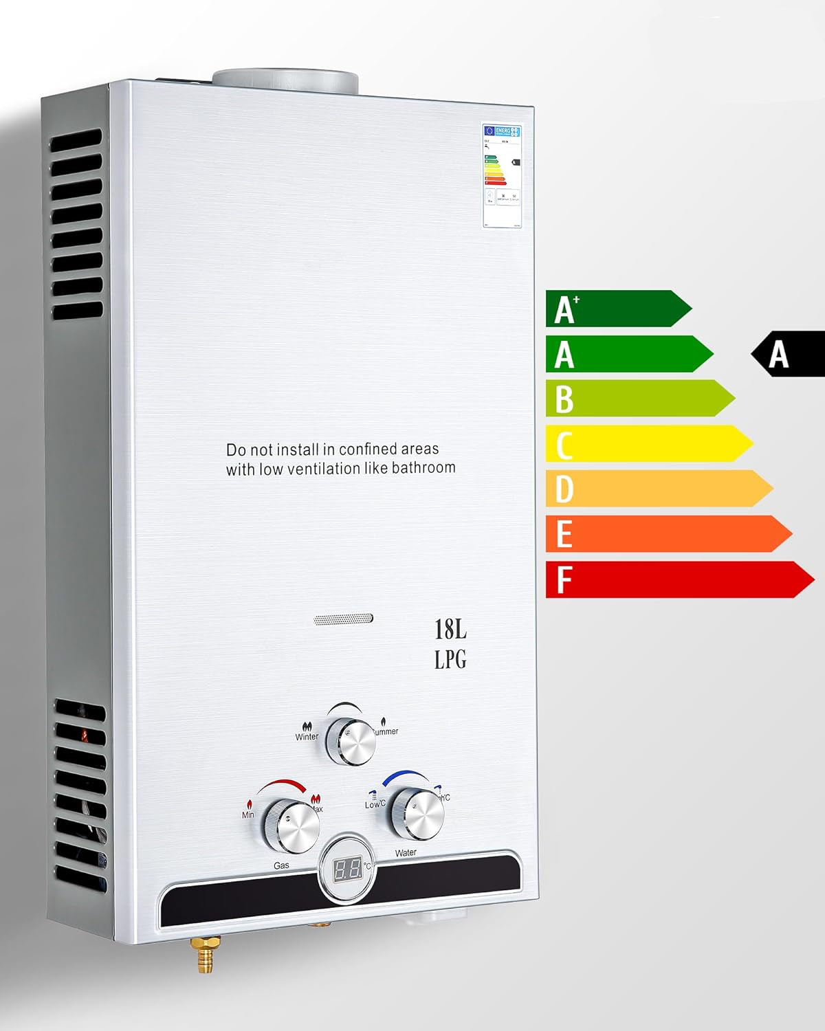 VoordeelPaleis LPG Geiser 8 tot 18L – Tankloze Gasboiler met LED Display | Instant Warm Water | CE-gekeurde Doorstroom Verwarmer voor Propaan & Butaan