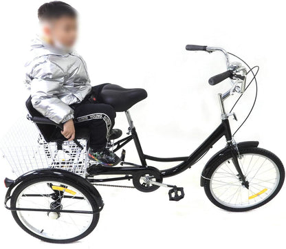 Comfortabele Driewieler voor Volwassenen – 20 Inch | Met Kinderzitje & Ruime Mand | Ideaal voor Senioren