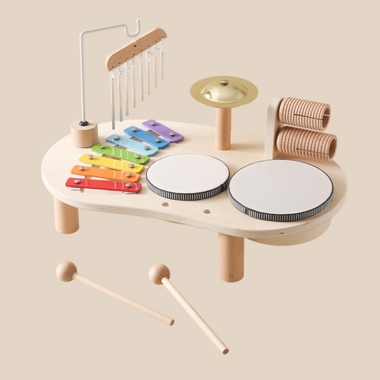 Houten Muziektafel – Educatief Muziekinstrument met Xylofoon, Trommels en Bekkens – Voor Kinderen vanaf 1 Jaar