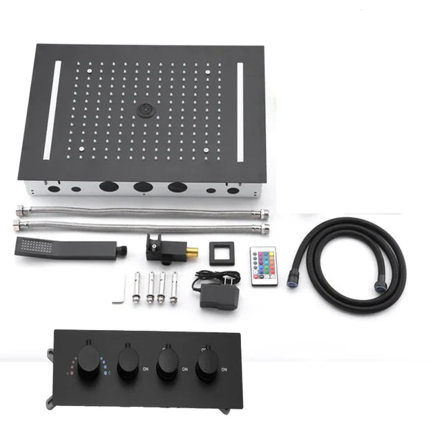 SaniSupreme® AquaTherme Plafond Thermostatische Doucheset Genua 3 weg Inbouw Plafond LED regendouche Mat Zwart