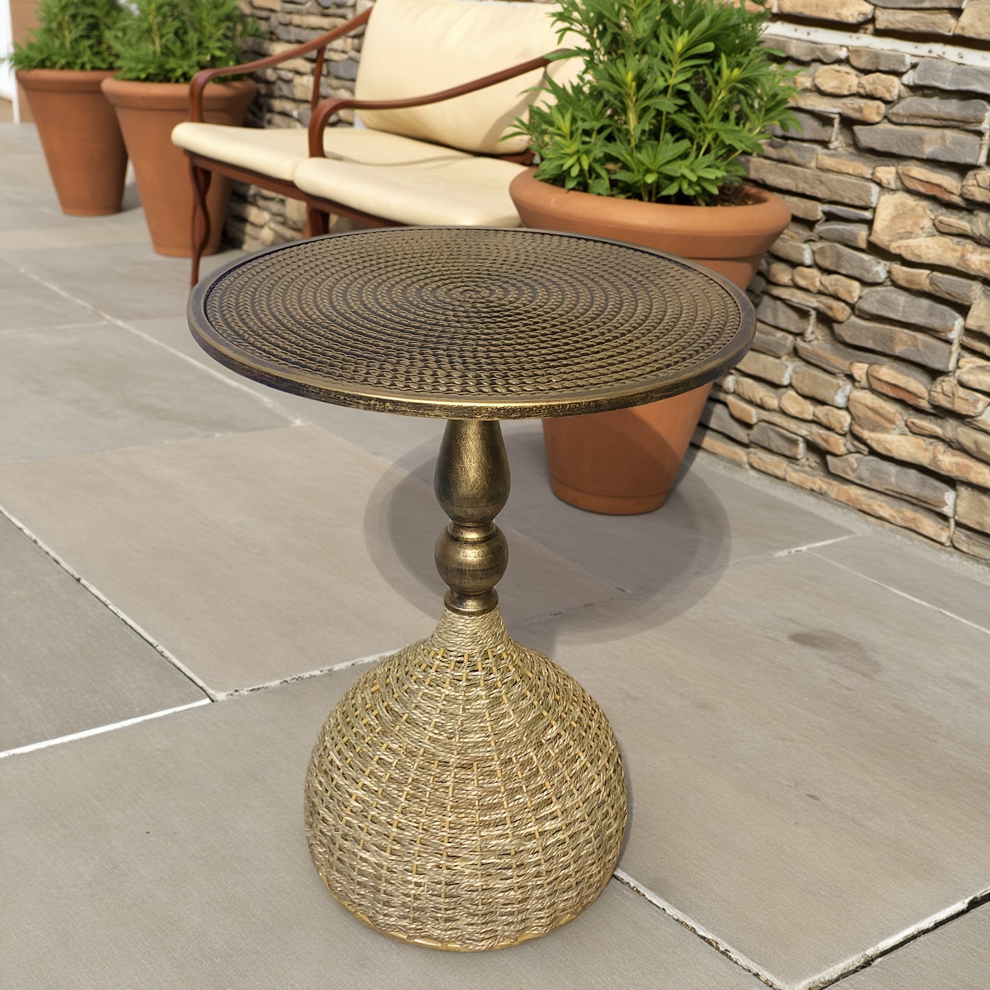 Ronde Koffietafel van Watergras met IJzeren Frame – 52 cm Hoog