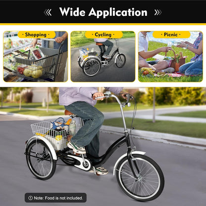 Volwassen Driewieler – 20 Inch | 3 Wielen Fiets met Mand | Verstelbaar & Stevig Koolstofstaal | Tot 110 kg – Ideaal voor Volwassenen