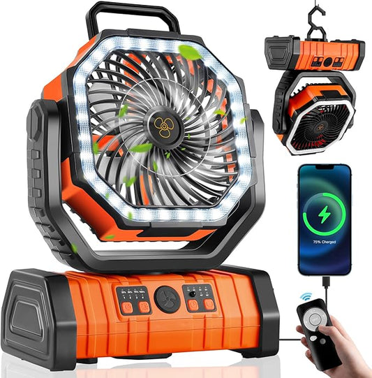 PowerBreeze Camping Ventilator met LED & Powerbank – 20000mAh, Draaibaar & Oplaadbaar