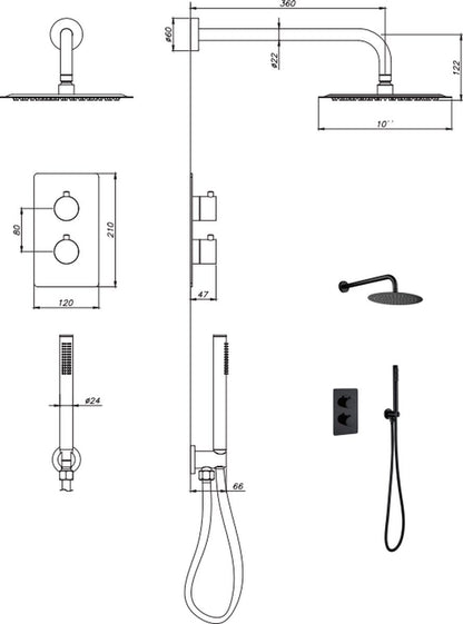 VoordeelPaleis® Inbouw Regendouche Set Creavit Aloni met Handdouche en Wanduitloop Gunmetal Grijs