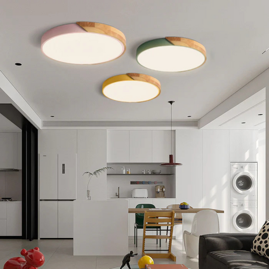 Scandinavische LED Plafondlamp met Hout – Stijlvolle Plafonnière voor Sfeervolle Verlichting