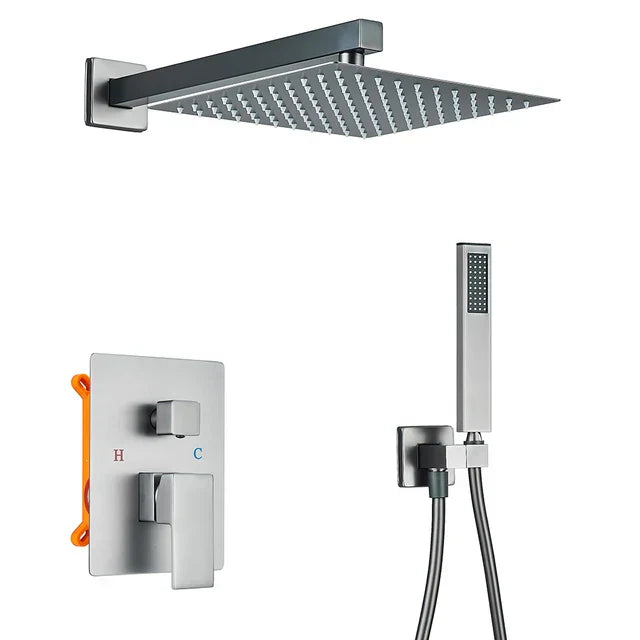 VoordeelPaleis® Doucheset Manhattan 10 inch regendouche vierkant 3-weg Gun Metal inbouw