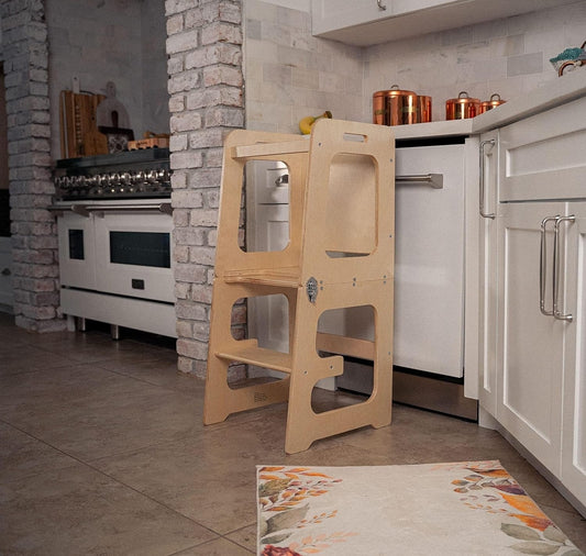 Peutertoren – 4-in-1 Functie, Veilig Houten Ontwerp – Geschikt voor Kinderen van 18 Maanden tot 6 Jaar