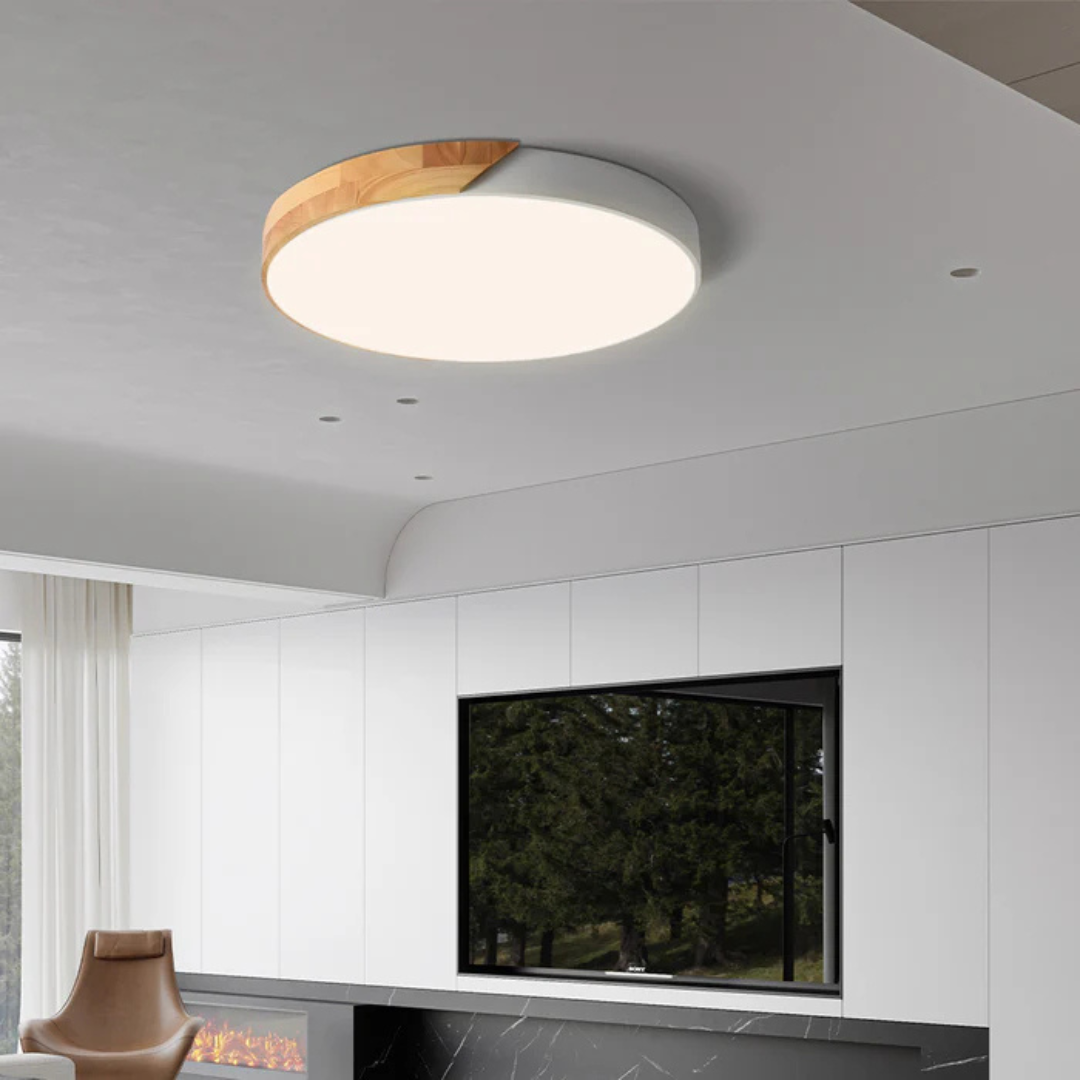 Scandinavische LED Plafondlamp met Hout – Stijlvolle Plafonnière voor Sfeervolle Verlichting