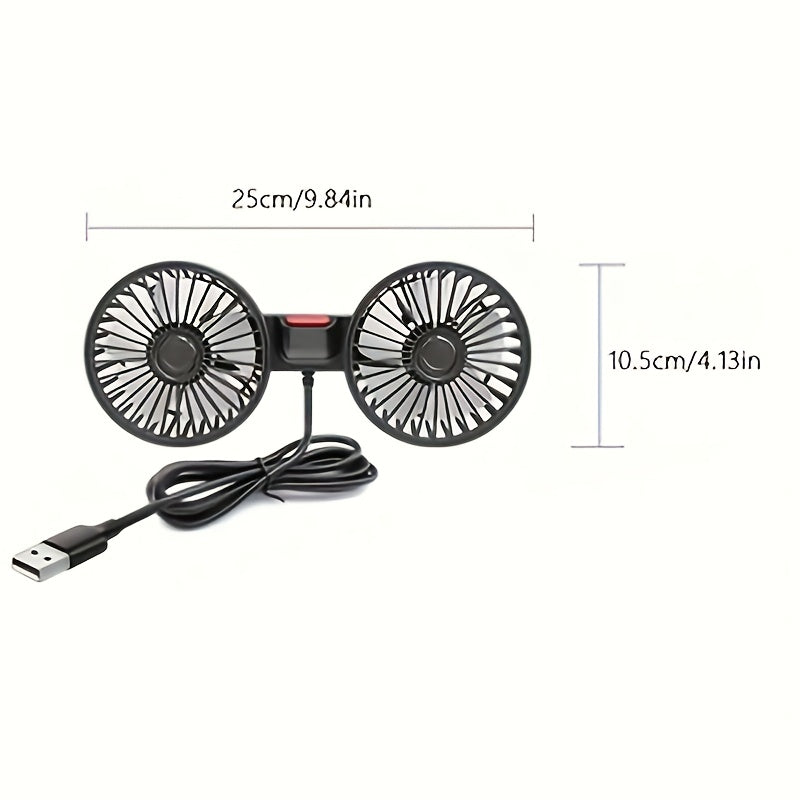 KoelFlex dubbele autoventilator – 360° verstelbaar, stil & USB-aangedreven
