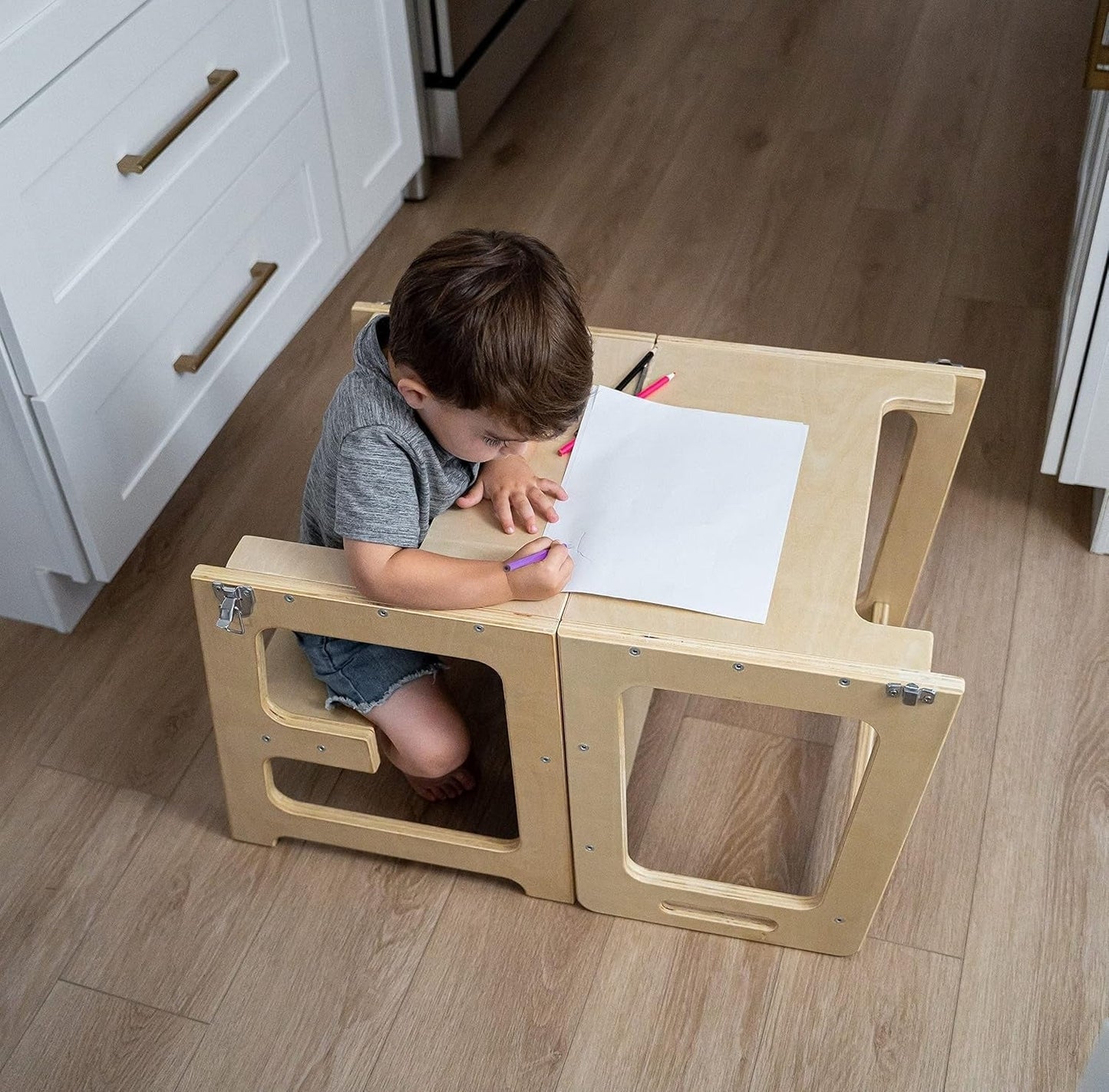 Peutertoren – 4-in-1 Functie, Veilig Houten Ontwerp – Geschikt voor Kinderen van 18 Maanden tot 6 Jaar