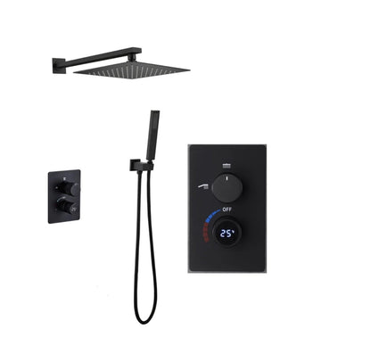 VoordeelPaleis® Aqua-AeroLine Digitale Doucheset Inbouw Douchekraan Bermuda Digitaal LCD Display Mengkraan 16 inch | 40 cm regendouche 2-weg zwart