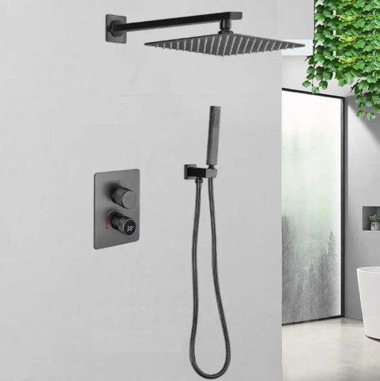 SaniSupreme Aqua-AeroLine Digitale Doucheset Inbouw Douchekraan Bermuda Digitaal LCD Display Mengkraan  25 cm regendouche 2-weg Gun Metal