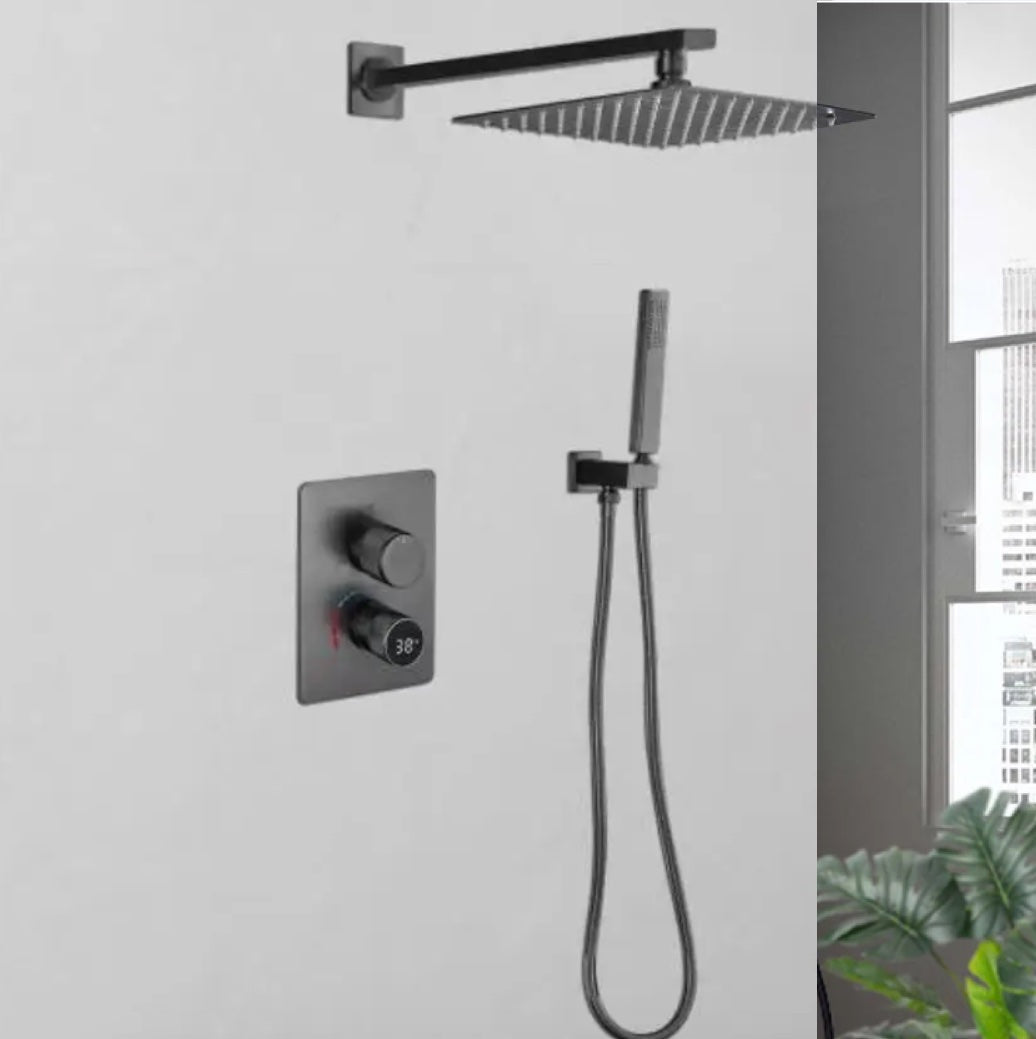 VoordeelPaleis® Aqua-AeroLine Digitale Doucheset Inbouw Douchekraan Bermuda Digitaal LCD Display Mengkraan  30 cm regendouche 2-weg Gun Metal