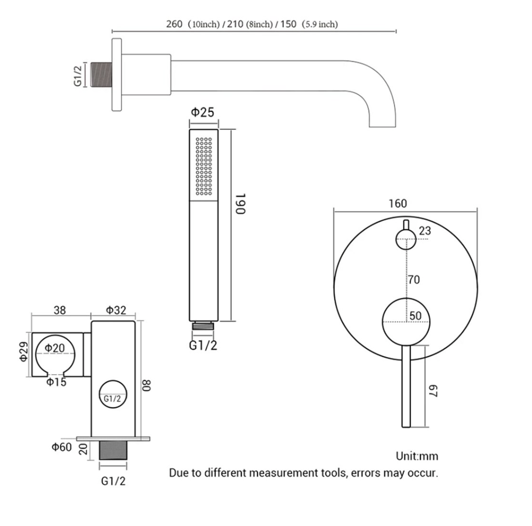 VoordeelPaleis® Badset Doucheset Yosemite Inbouw Badkraan 21cm en Handdouche Koper 2 weg