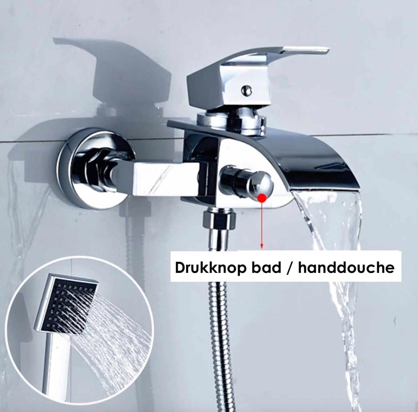SaniSupreme Luca doucheset badset opbouw mengkraan 2 weg met smalle handdouche Chroom Glans