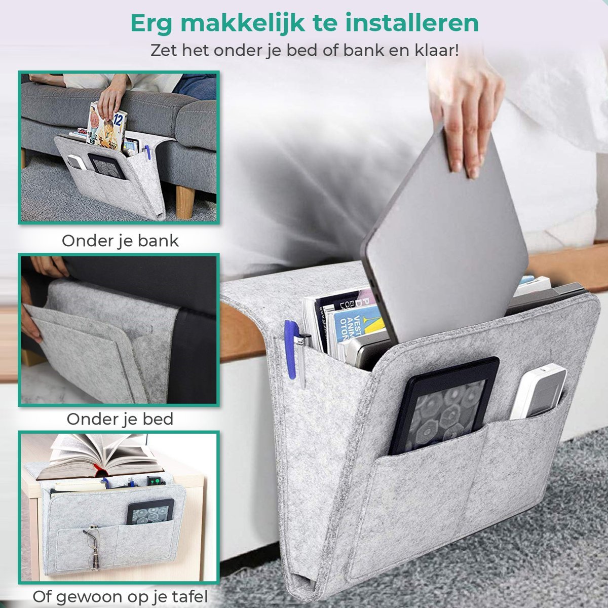 Handige opbergvakken voor aan je bed of bank - Opruimen - Opbergvak - Opbergzak - Gemakkelijk - Woonaccessoires