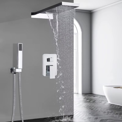 VoordeelPaleis® Wand Thermostatische Doucheset Biarritz 3 weg waterval met regendoucheplateau chroom glans