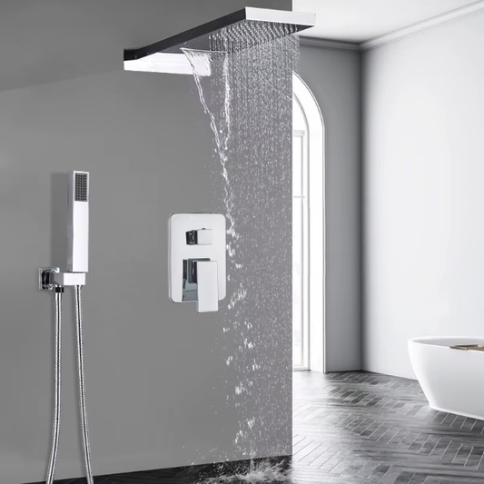 VoordeelPaleis® Wand Thermostatische Doucheset Biarritz 3 weg waterval met regendoucheplateau chroom glans