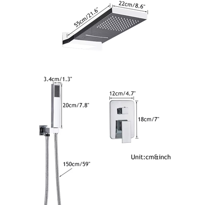 VoordeelPaleis® Wand Thermostatische Doucheset Biarritz 3 weg waterval met regendoucheplateau chroom glans