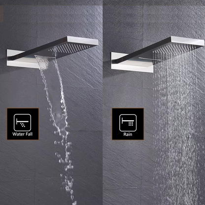 VoordeelPaleis® Wand Thermostatische Doucheset Biarritz 3 weg waterval met regendoucheplateau chroom glans