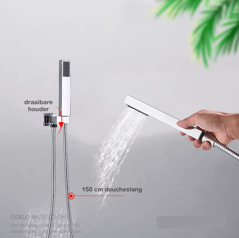 VoordeelPaleis® Wand Thermostatische Doucheset Biarritz 3 weg waterval met regendoucheplateau chroom glans