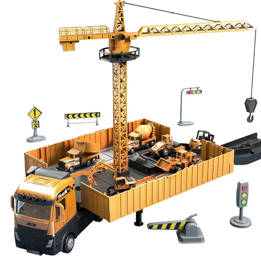 Bouwtruck Speelgoed – Transformeerbare Truck met Licht en Geluid, Inclusief Mini-Voertuigen, Duurzaam ABS