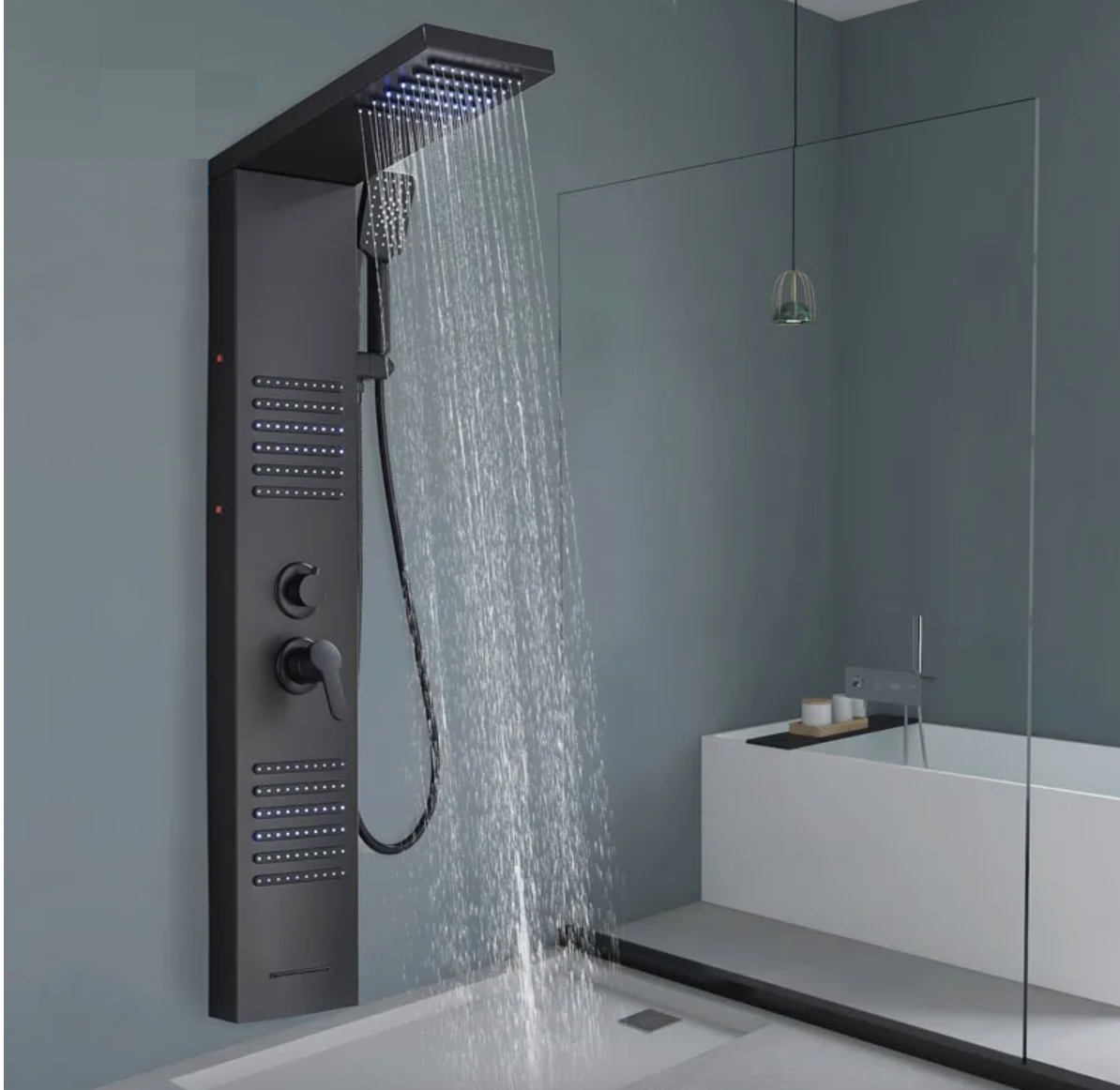 ACTIE Douchepaneel Regendouche VoordeelPaleis® Xena mat zwart met LED verlichting